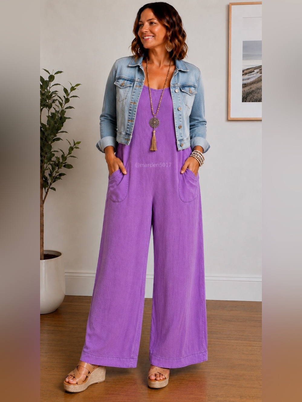 Zenana Relaxed Wide-Leg Pink Jumpsuit with Pockets - Picture 2 of 5